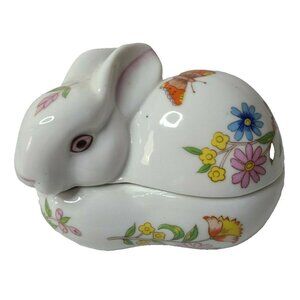 Vintage Ceramic Floral Easter Bunny Rabbit Figurine Candle Holder Pink Candle